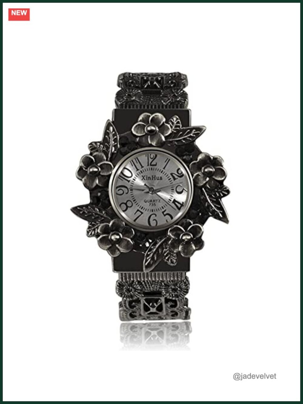 Vintage Cuff Bangle Bracelet Watch Carved Flowers Analog Quartz Women's